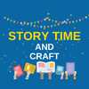 an image that says story time and craft and has hands holding up books