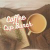 a picture that says coffee cup bunch with a cup of coffee and a book in the background