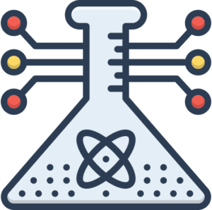 a beaker with an atomic symbol