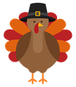 a cartoon turkey wearing a pilgrim hat