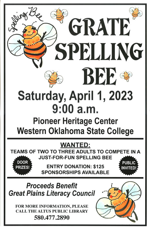 a poster featuring bees with information about a spelling bee