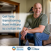a man sitting on a chair with the text get help transitioning from military to civilian life next to him