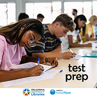 students taking a test, with the text test prep in the lower right corner