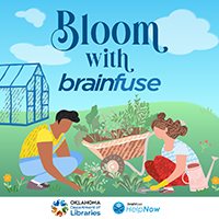 two people working in a garden with the text bloom with brainfuse at the top