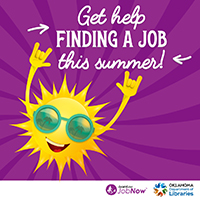 a cartoon sun wearing sunglasses with the text get help finding a job this summer at the top