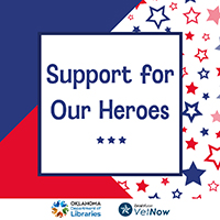 the text support for our heroes in a box in the middle of the image with red and blue backgrounds, and a white background with red and blue stars behind it