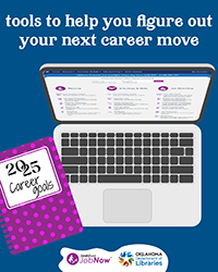 a laptop with a notebook that says 2025 career goals on the cover with the text tools to help you figure out your next career move at the top